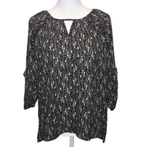 NWOT Beacon Apparel 3/4 Length Sleeve Ruffled Top Navy/Green Size XS